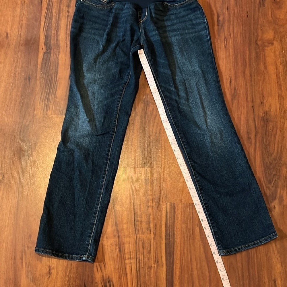 Indigo Blue Maternity Jeans size PM dark wash full panel 27’ inseam pregnancy - Picture 4 of 10